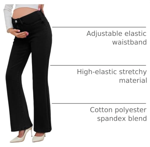 PACBREEZE Women's Maternity Flare Jeans Mid-Rise Stretchy Bell Bootcut Jeans Denim Pregnancy Pants, S-XXL - color: 04: Black, size: Medium