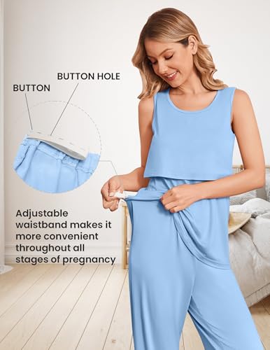 Maternity Sets Labor and Delivery Gown Postpartum Essentials Nursing Pajama - color: Light Blue, size: X-Large