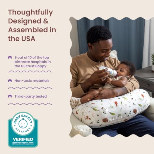 Boppy Nursing Pillow, Safe Ergonomic Breastfeeding & Baby Feeding Support - color: Neutral Plants and Animals
