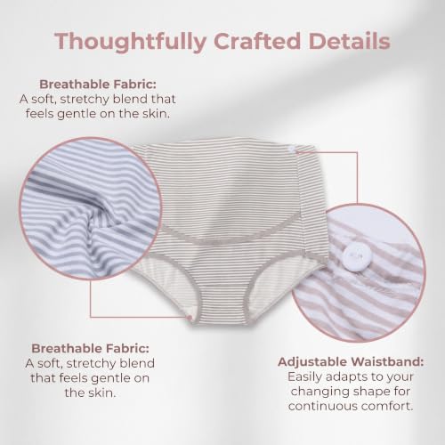 Maternity Cotton Underwear High Waist Adjustable Pregnancy Seamless Soft Hipster Panties Over Bump 4-Pack - color: Classic Stripes(4 Pack), size: Large