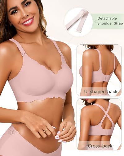 Seamless Jelly Bras for Women, No Underwire Push Up Bra - color: Pink, size: XX-Large