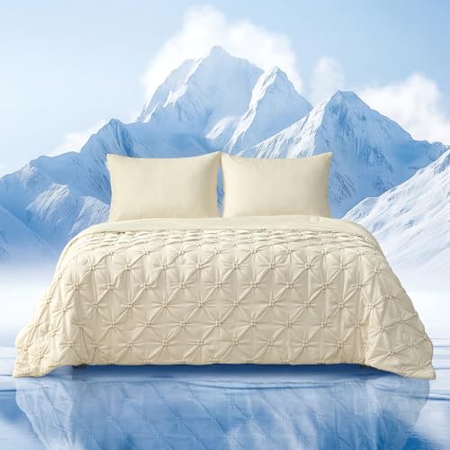 Amélie Home Elegant Pintuck Cooling Comforter Queen Size, Creamy Beige - color: Creamy Beige, size: Full/Queen (90''x90'')