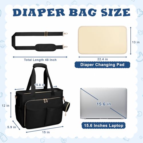 GDNasist Diaper Bag Tote, Large Baby Bag with Pacifier Case for Travel Work - color: Black