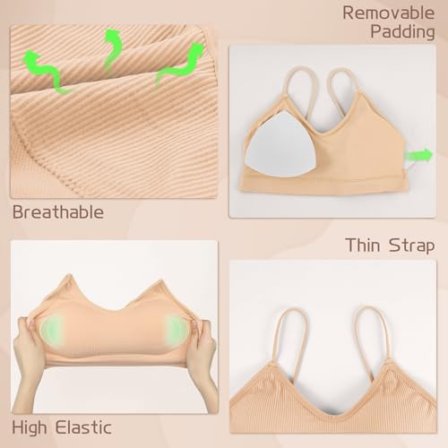 KCDDUMK 4 Pack Cami Bralettes for Women, Spaghetti Strap Sleep Bras - color: Black, White, Nude, Red, size: X-Large
