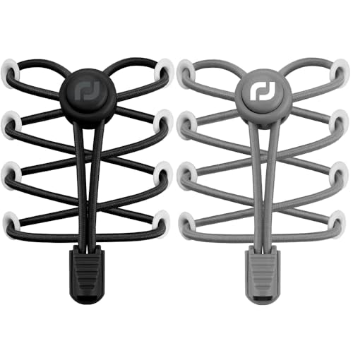 RJ-Sport 2 Pack Elastic No Tie Shoe Laces for Kids & Adults - color: 03 Black & Dark Grey