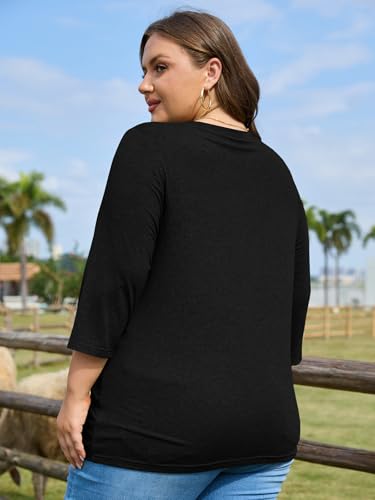 ZDC Womens Plus Size Shirts 3/4 Sleeve Tops Casual Crew Neck Blouse - color: Black, size: XX-Large