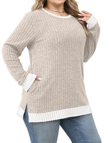 Sampeel Long Sleeve Shirts for Women Tunic Sweaters Fall Fashion Outfits - color: Cream, size: X-Large