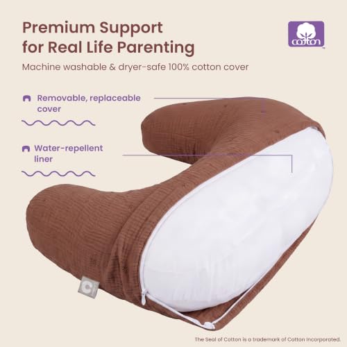 Boppy Nursing Pillow, Cotton Muslin Ergonomic Breastfeeding Support Pillow - color: Luxe - Chestnut Muslin