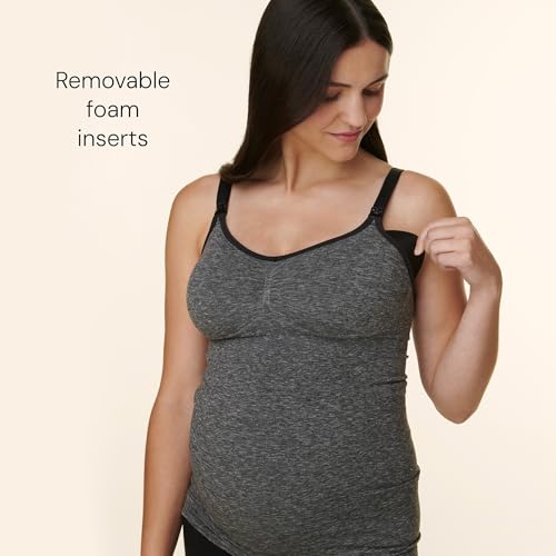 Basics by Bravado Women's Seamless Maternity Nursing Tank Top Cami for Breastfeeding with Adjustable Straps, S-XXL - color: Dark Charcoal Heather, size: Small