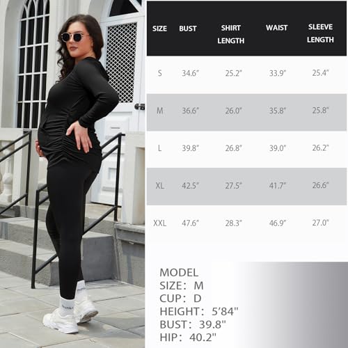 Bhome Maternity Hoodie Long Sleeves Shirt Casual Top Basic Tee Layering Sweatshirt - color: Black/Black, size: Medium