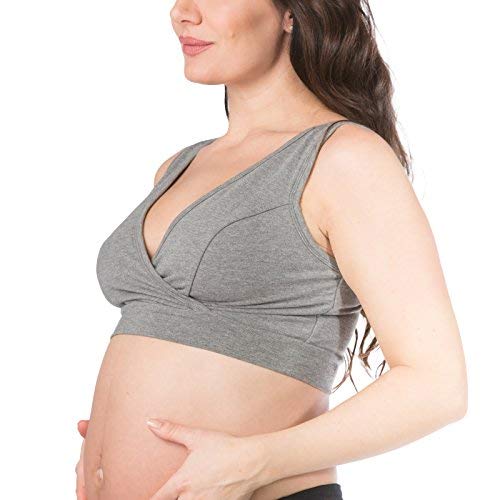 Fishers Finery Womens Wireless Maternity Nursing Bra; Nursing Pad Set Option - color: Light Heather Gray, size: X-Small