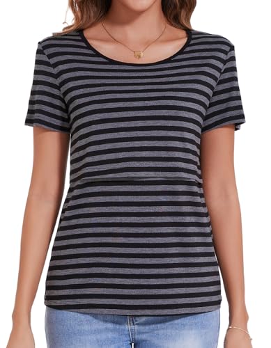 Sosolism Women’s Maternity Nursing Tops Breastfeeding 3-Pack S-XXL - color: A-black/Dark Grey/Striped, size: Small