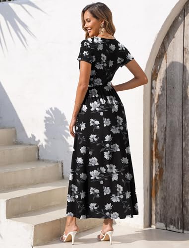 Gracyoga Women's Dresses 2026 Short Sleeve Wrap Maxi Dress with Pockets - color: Blackwhiteflower, size: Medium