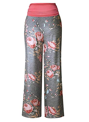 Gracyoga Womens Comfy Pajama Pants Wide Leg Lounge Fold Over Pants Bottoms - color: Greyred, size: Large