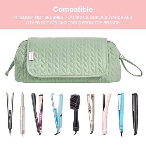 KarSyon Hair Tools Travel Bag with Hot Tool Mat 2 in 1 Organizer Bags - color: Sage Green