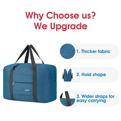 Narwey Personal Item Travel Bag, Foldable Carry on Duffle Bag for Women Men - color: AA-Thick Series Navy Blue, size: without Shoulder Strap