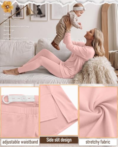 Neer 2 Pack Maternity Pajama Sets 2 Piece Outfits - color: Flesh Pink, Black, size: Medium