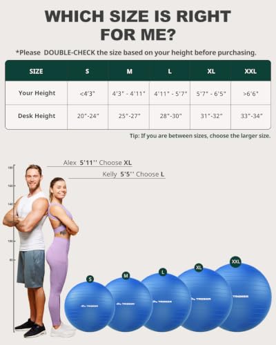 Trideer Yoga Ball for Exercise, Pregnancy, Exercise Ball, Pump Included - color: Royal Blue, size: L(23-26ines/58-65cm)