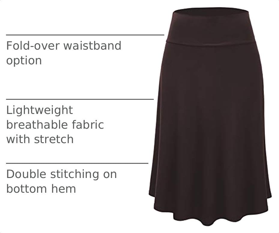 Lock and Love Women's Solid Ombre Lightweight Flare Midi Pull On Closure Skirt S-XXXL Plus Size - color: Wb1105_brown, size: Medium