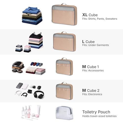 Traveler's Choice Cloverland Packing Cubes, 5-Piece Set, Light Beige - color: Light Beige