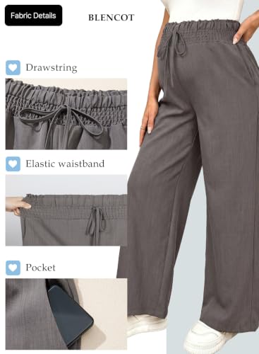 BLENCOT Maternity Pants Wide Leg High Waisted Flowy Pregnancy with Pockets - color: Dark Grey, size: Medium