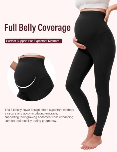 Siimcuzy 4 Pack Women’s Maternity Leggings with Pockets Over The Belly - color: 4 Black, size: X-Large