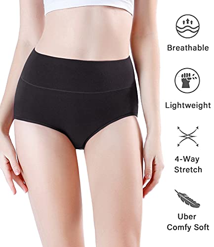 wirarpa Women's Modal Underwear Soft High Waist Briefs Ladies Panties 4 Pack - color: Black/Beige, size: Medium