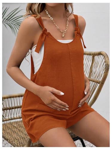 OYOANGLE Women's Maternity Romper Tie Knot Wide Strap Summer Overall - color: Redwood, size: Large