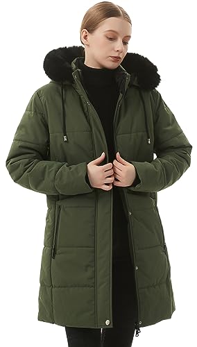 MOERDENG Women's Warm Winter Puffer Coat Waterproof Long Down Jacket - color: Green, size: Small