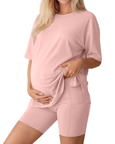 Huukeay Women's Maternity Set 2 Piece Outfits - color: Flesh Pink, size: Large