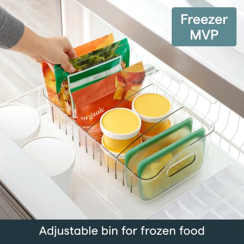 YouCopia FreezeUp Freezer Bin 15", BPA-Free Clear Fridge Organizer with Adjustable Dividers and Handles for Frozen Food and Leftovers