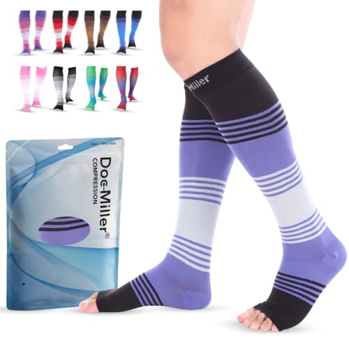 Doc Miller Open Toe Compression Socks 20-30 mmHg for Women & Men, 1 Pair - color: Open Toe BlackPurpleGray, size: Small
