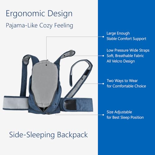 Side-Sleeping Backpack, New Version with Touch Fastener Tape & Chest Strap, Sleep Position Trainer, Alleviates Snoring Caused by Throat Issues (Large)