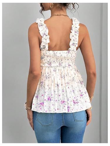 SweatyRocks Women's Maternity Tank Tops Floral Babydoll Blouse Shirts Top - color: White Purple, size: X-Large