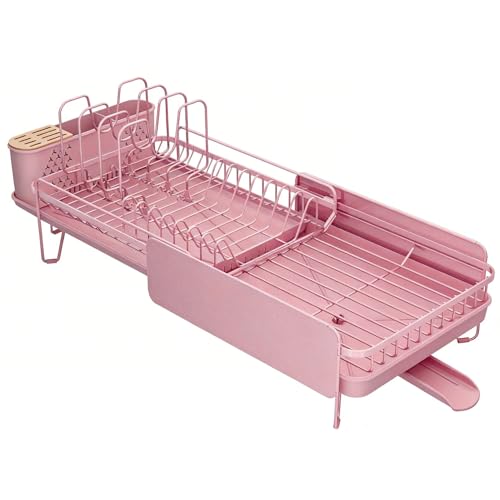 Large Expandable Dish Drying Rack for Kitchen Counter, 19.3-29.4 in, Pink - color: Pink