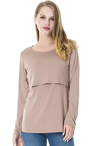 Smallshow Women's Nursing Tops Long Sleeve Breastfeeding Shirts 3 Packs - color: Black-brown-light Grey(3 Packs), size: Small