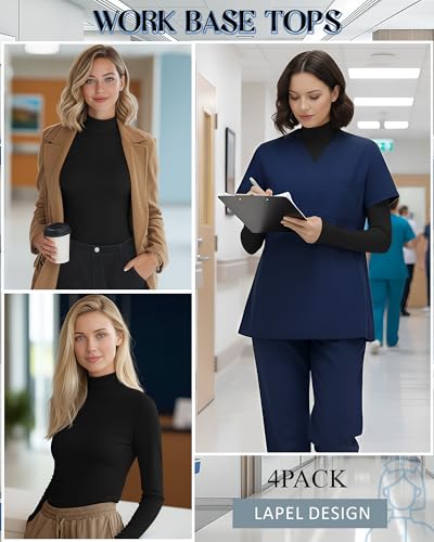 4 Pack Women's Underscrub Shirts - color: Black, size: XX-Large