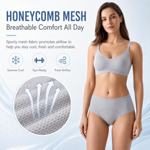Leak Proof Period Underwear for Women Cooling Mesh Menstrual Panties Mid Waist Athletic Backup Briefs Multi-Pack - color: Essentials 4-pack, size: X-Large