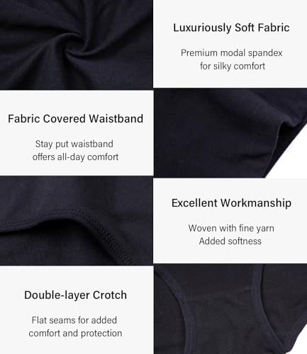 wirarpa Women's Modal Underwear Soft High Waist Briefs Ladies Panties 4 Pack - color: Black, size: Medium