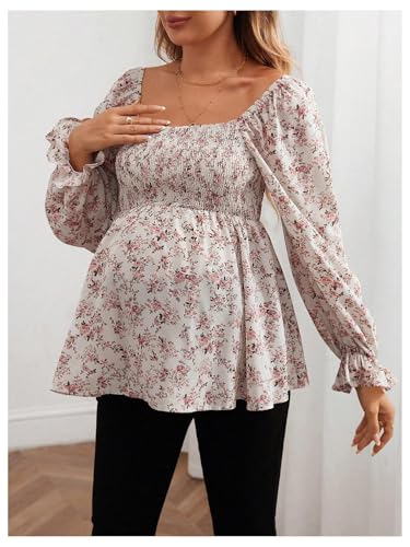 MakeMeChic Women's Maternity Blouse Long Sleeve Ruffle Peplum Dressy Shirts - color: Multicolor, size: Small