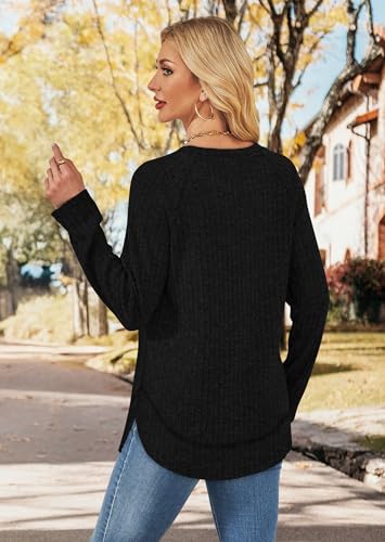 WIHOLL Long Sleeve Shirts for Women Fall Sweaters Lightweight Trendy Tops - color: 1-black, size: X-Large