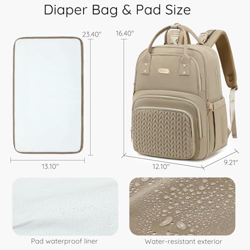 AIJIEKE Diaper Bag Backpack, Large Multi-functional Diaper Backpack, Khaki - color: Brown Taupe