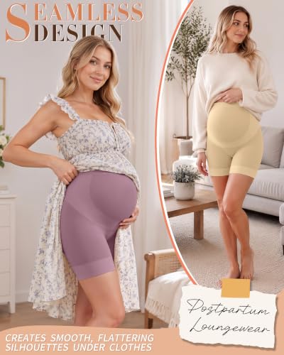 3 Pack Maternity Shapewear Shorts - color: Nude, Gray Purple, Blue Gray, size: Medium