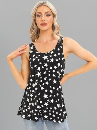 Rosyline Tank Top for Women with Built in Bra Flowy Swing Undershirt Tank Tops S-4XL - color: Star, size: Medium
