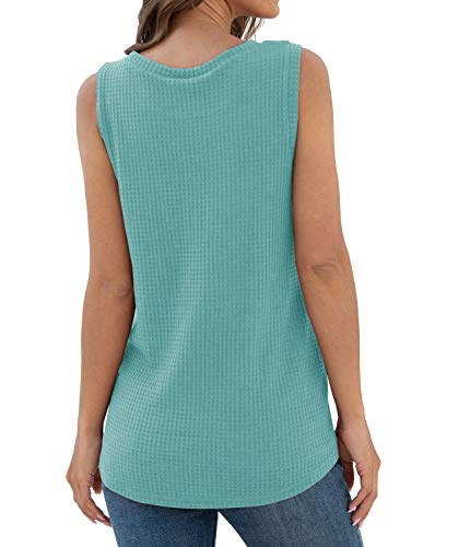 IWOLLENCE Womens Casual Tank Tops with Twist Knot - color: C Blue Green, size: Small