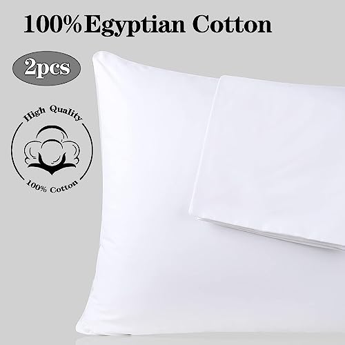 100% Egyptian Cotton Standard Size Pillow Protectors with Zipper Set of 2 - color: White, size: Standard 2pack