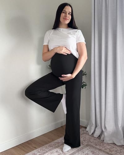 G4Free BareFeel Maternity Yoga Pants Pregnancy Slacks Over the Belly - color: Black, size: XX-Large