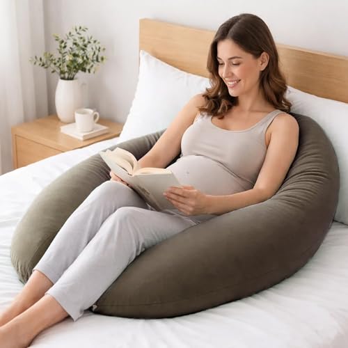 Pregnancy Pillow for Side Sleeping, 71 Inch C Shaped Long Body Pillow, Sleep Bolster Pillow, Maternity Body Pillow with Removable Cover, Soft and Supportive, Brown - color: Brown