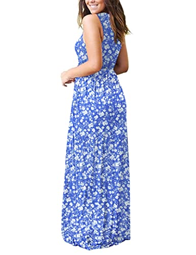 MOLERANI Women's Summer Maxi Long Casual Dresses with Pockets - color: 02 Blue White Flower, size: Small