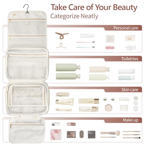 PACKISM Hanging Travel Toiletry Bag - Organizer for Women, Large Off White